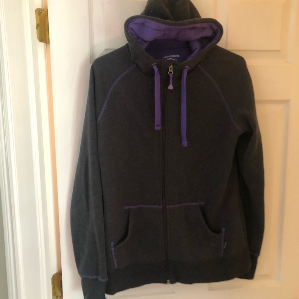 Denver Hayes Super soft Charcoal and Lavender Zip Up Hoodie large